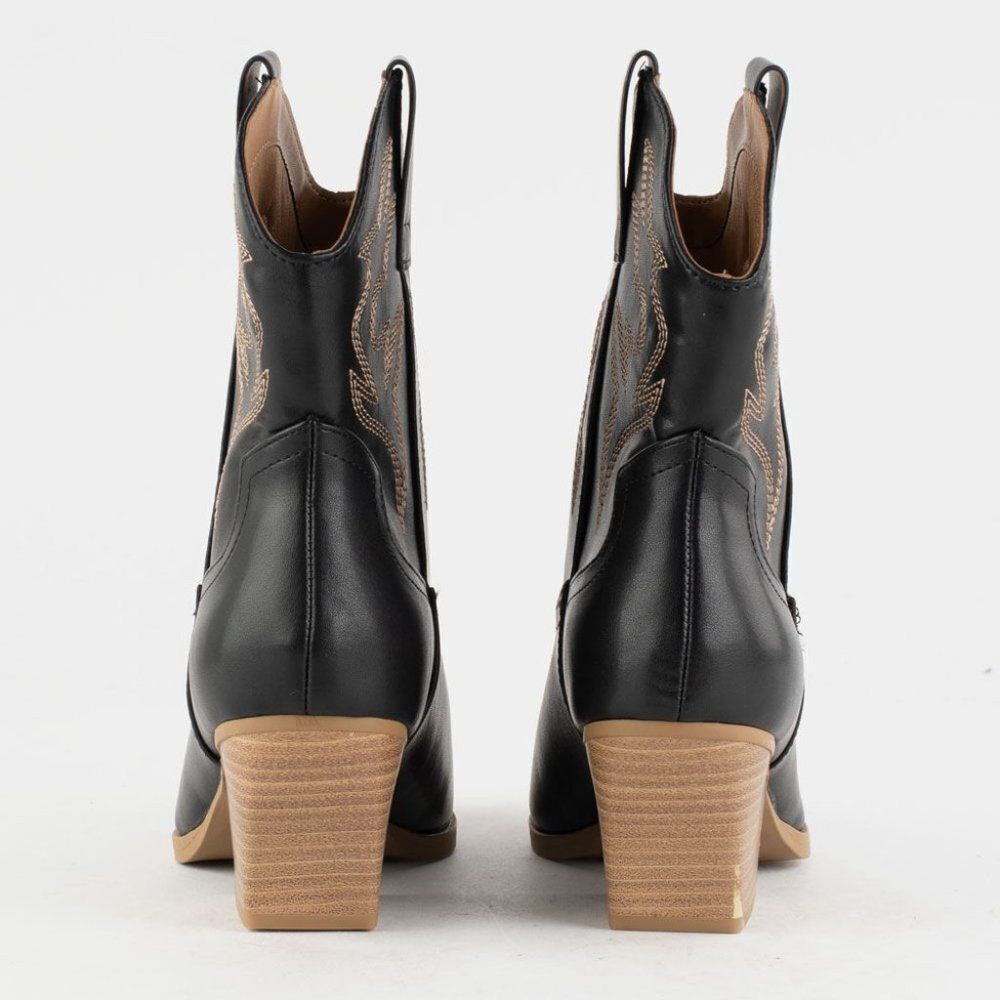 BLACK WITH BEIGE TRIM SHORT VERSION WESTERN BOOTIES - Picture 9 of 13